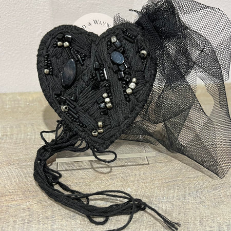 Embroidered Black on Black Heart Brooch