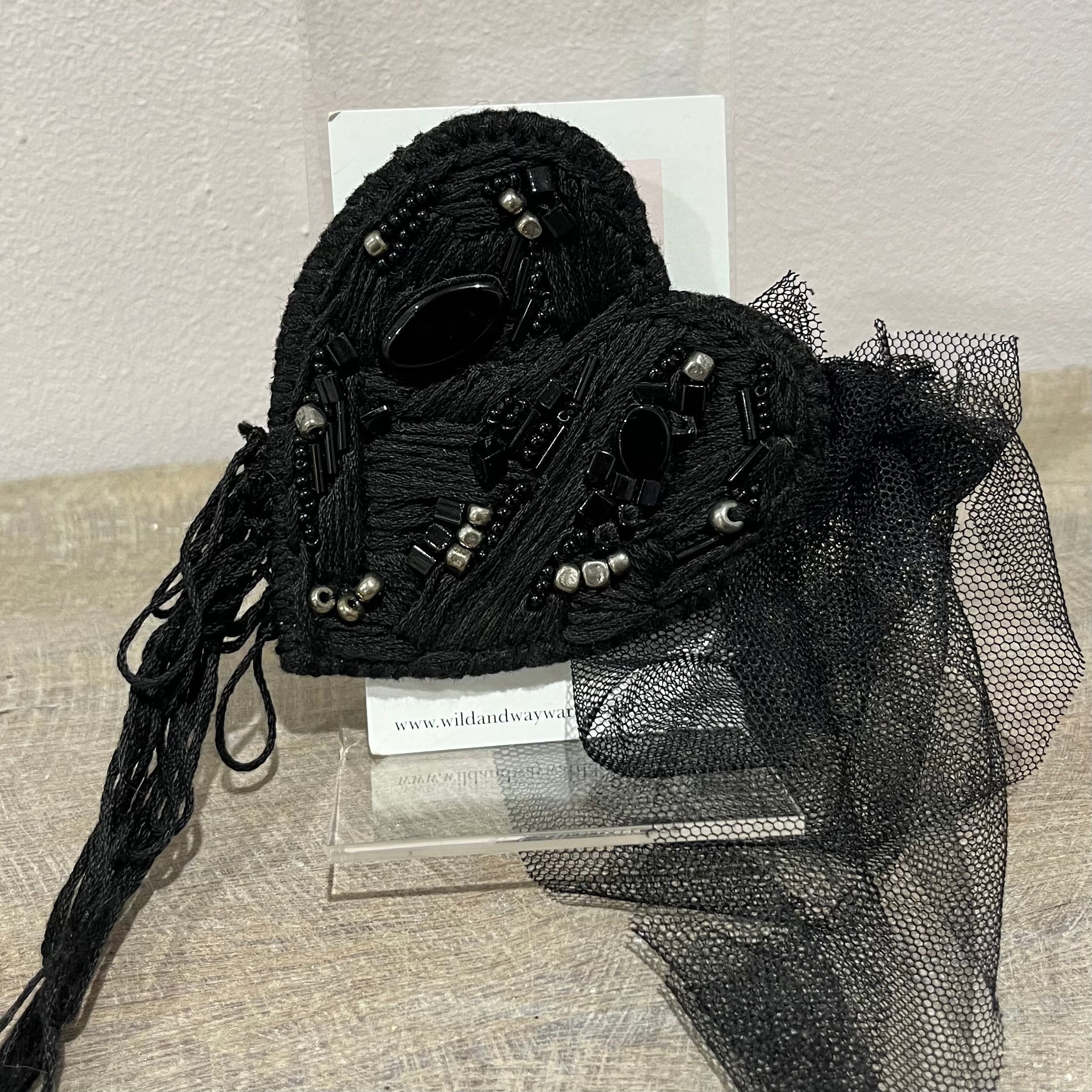 Embroidered Black on Black Heart Brooch