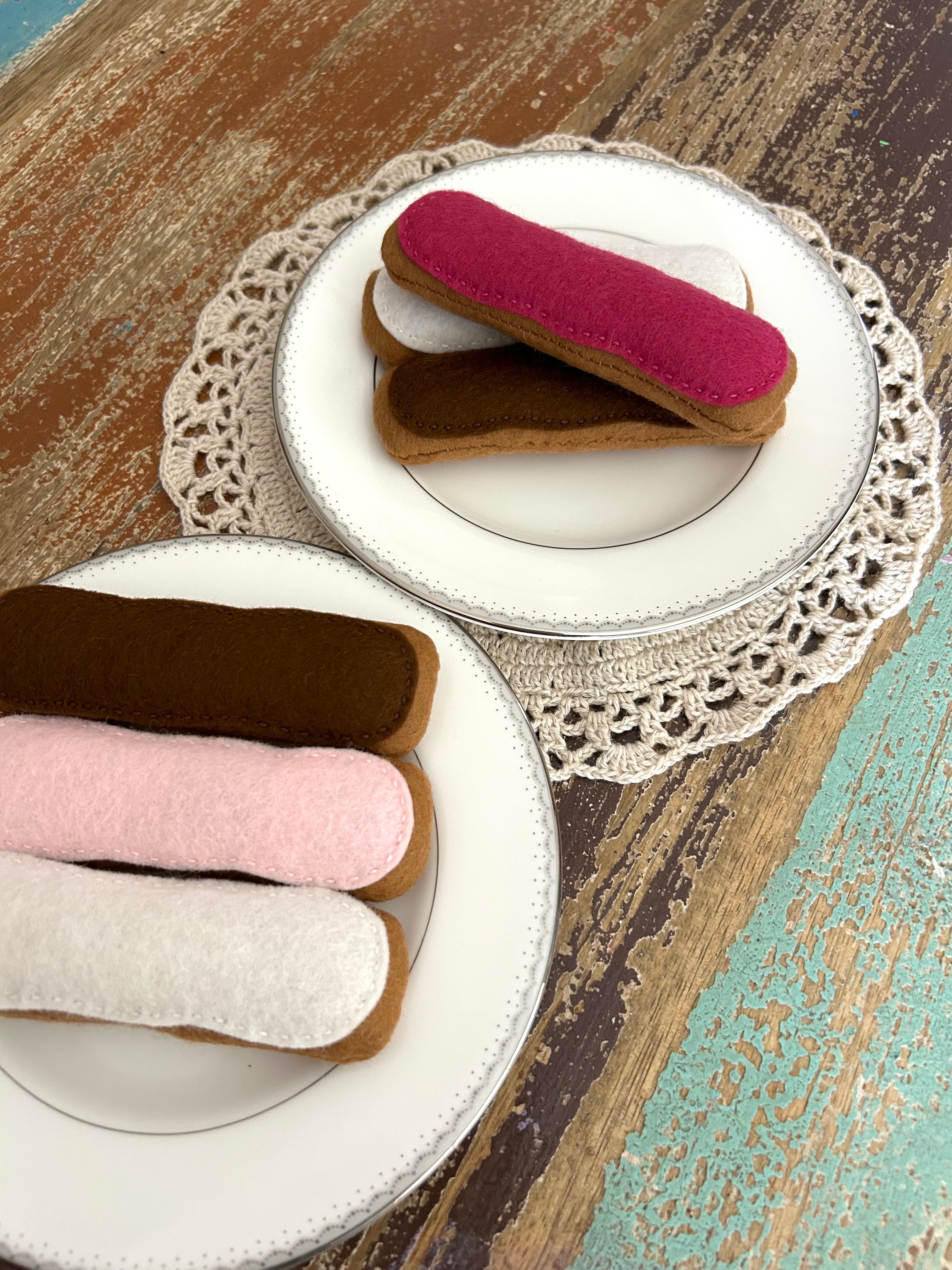 3 Felt eclairs set, dessert, pretend play cafe,  felt play food