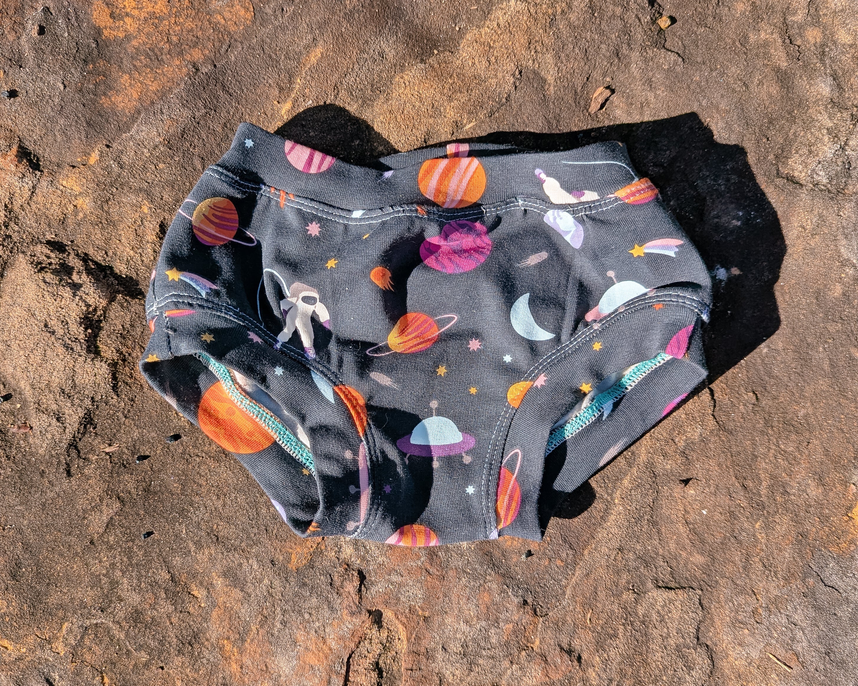 Astronauts in space organic underpants for kids sizes 1 to 12