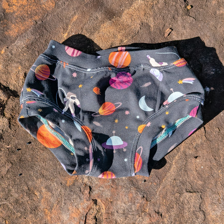 Astronauts in space organic underpants for kids sizes 1 to 12
