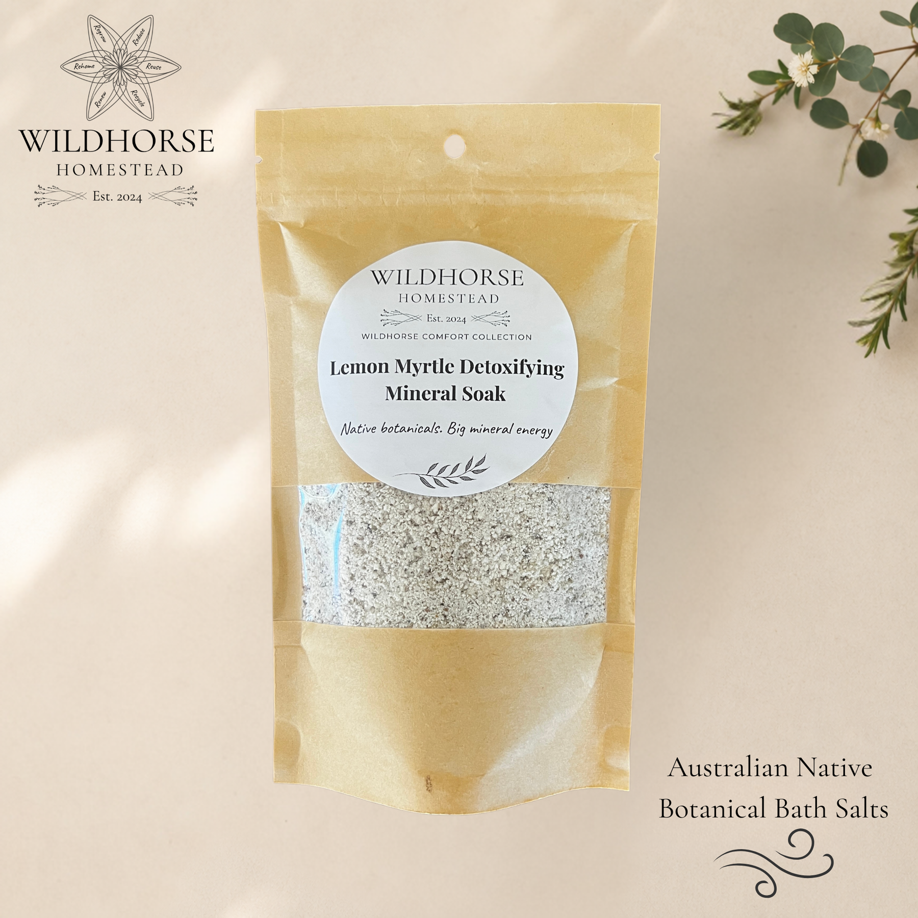 Wildhorse Lemon Myrtle Detoxifying Mineral Soak 180g