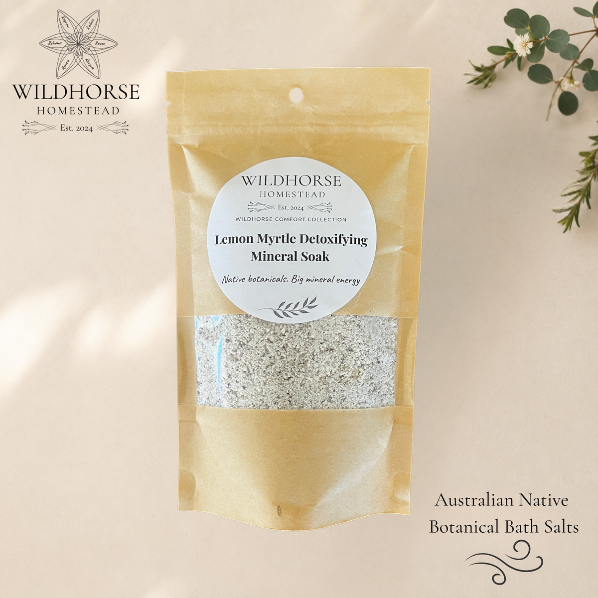 Wildhorse Lemon Myrtle Detoxifying Mineral Soak 180g