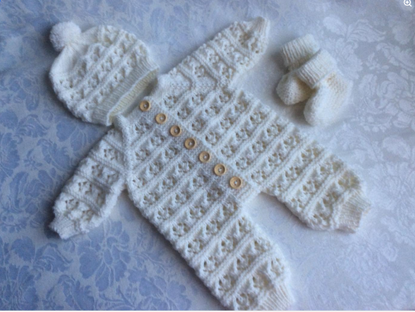 Hand knitted Spring Romper Set Newborn to 3 months