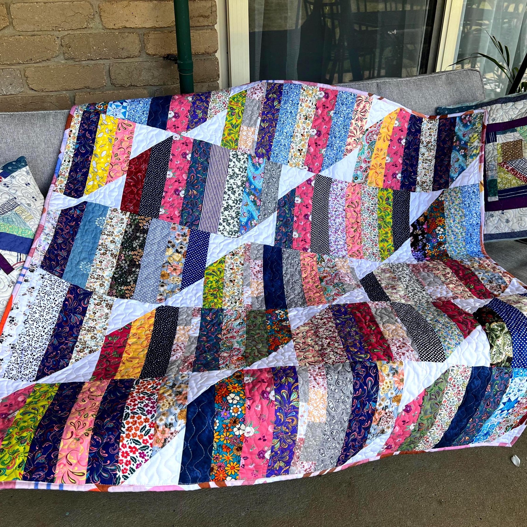 Handmade Striped Cotton Quilt: Reversible Boho Throw (50x50)