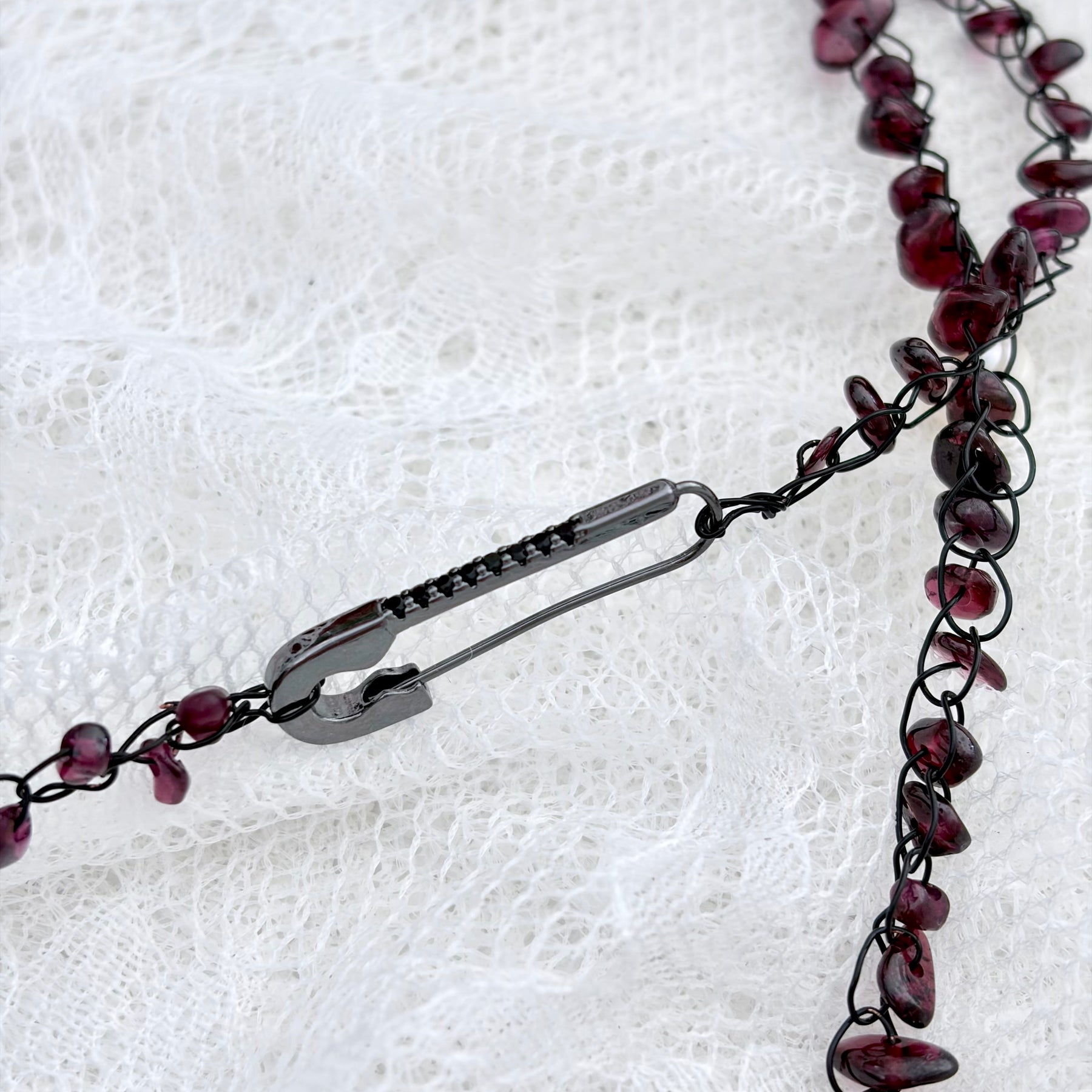 “Rouge Allure”- Red coral, garnet, and white pearls Necklace