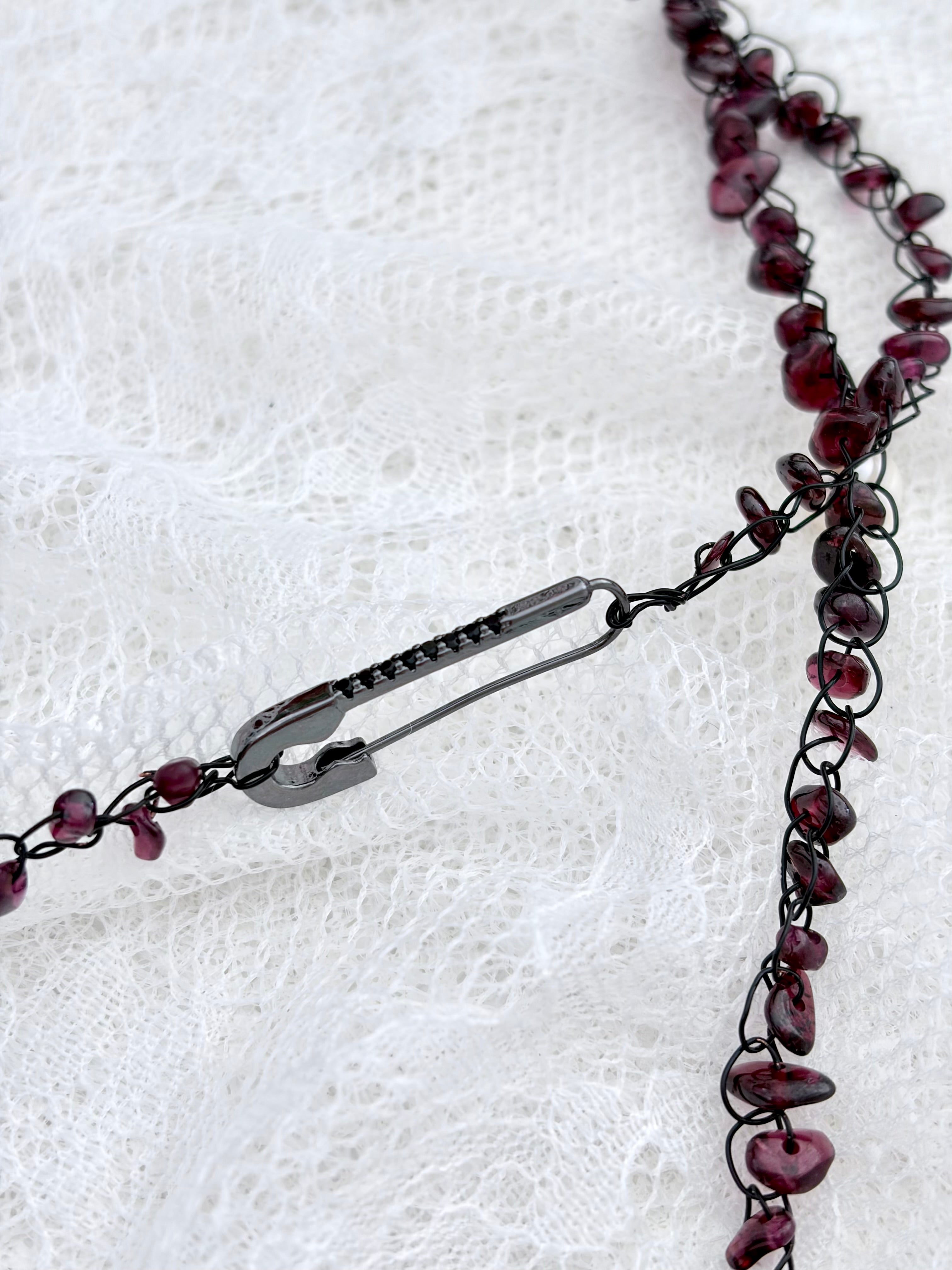 “Rouge Allure”- Red coral, garnet, and white pearls Necklace