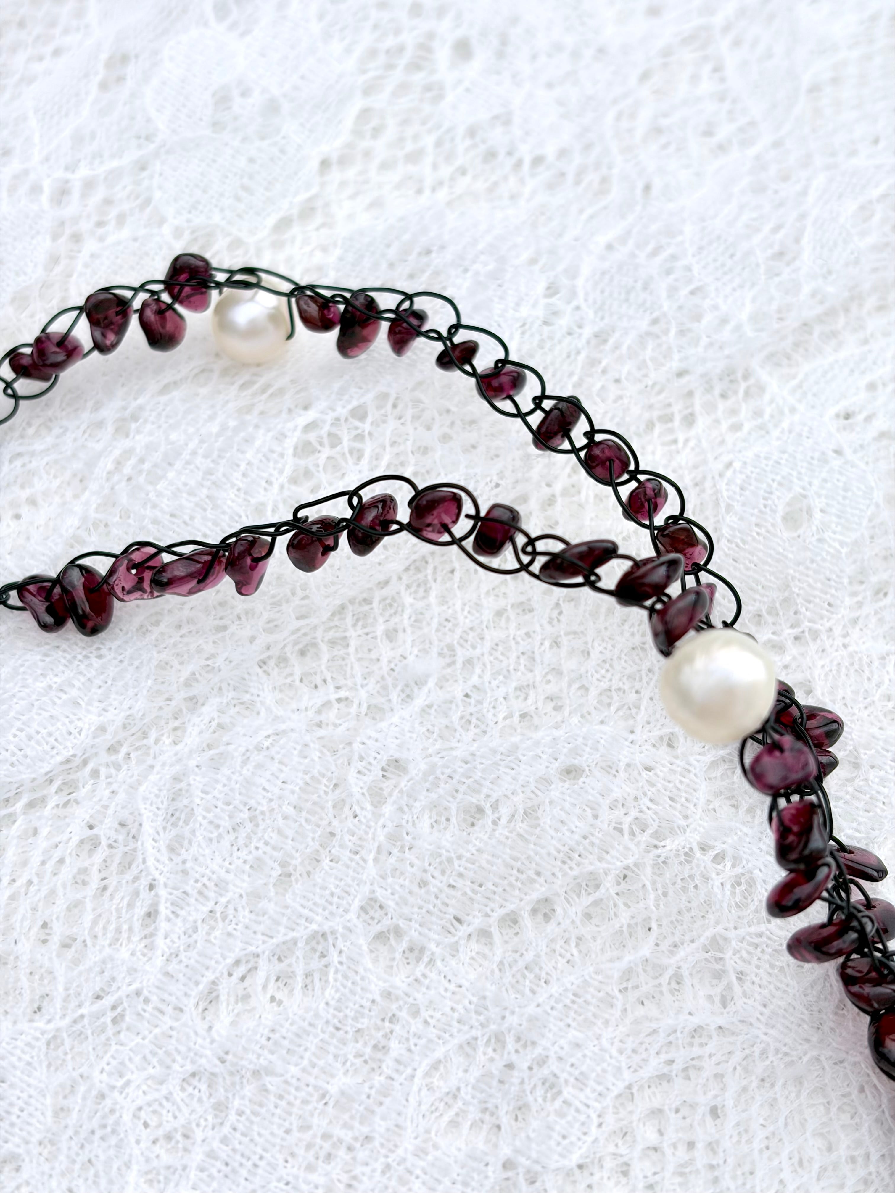 “Rouge Allure”- Red coral, garnet, and white pearls Necklace