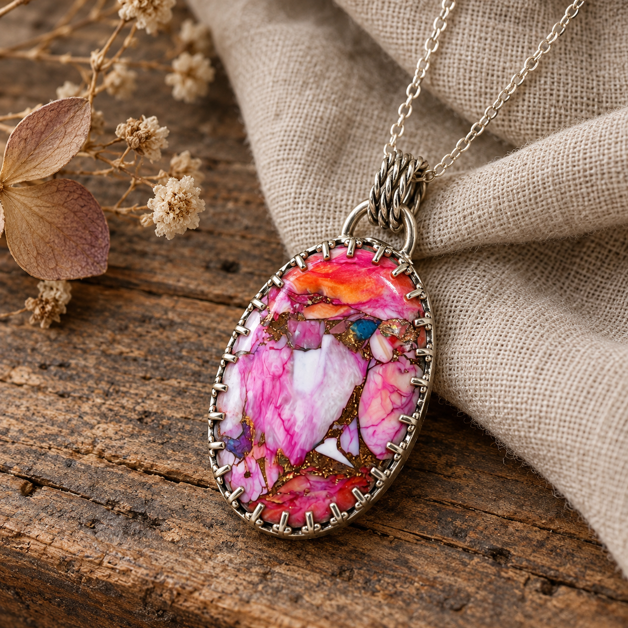 Spiny Oyster Turquoise Sterling Silver Pendant Necklace | Handmade Recycled Silver Jewellery