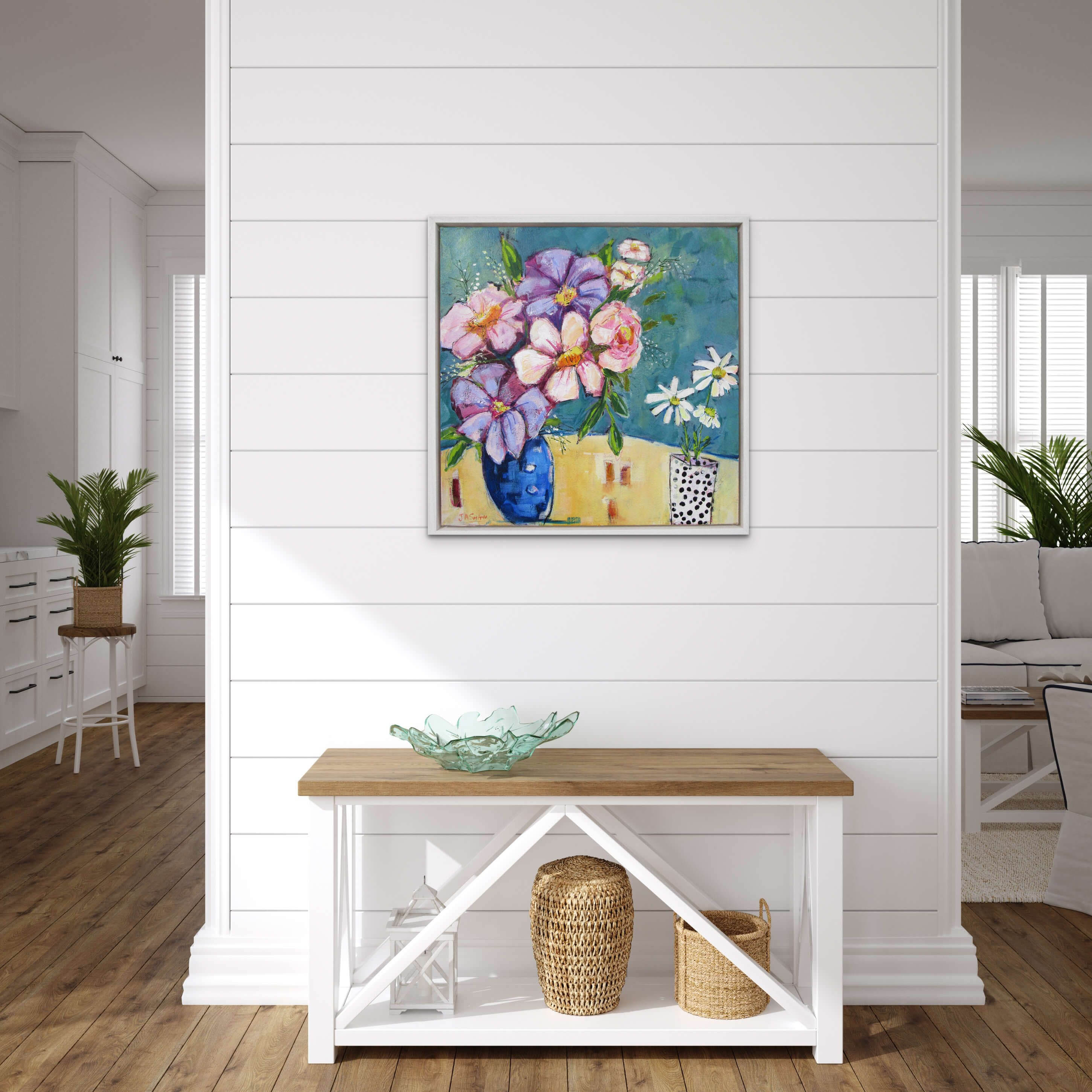 Modern Floral Painting - Blue Vase - Framed