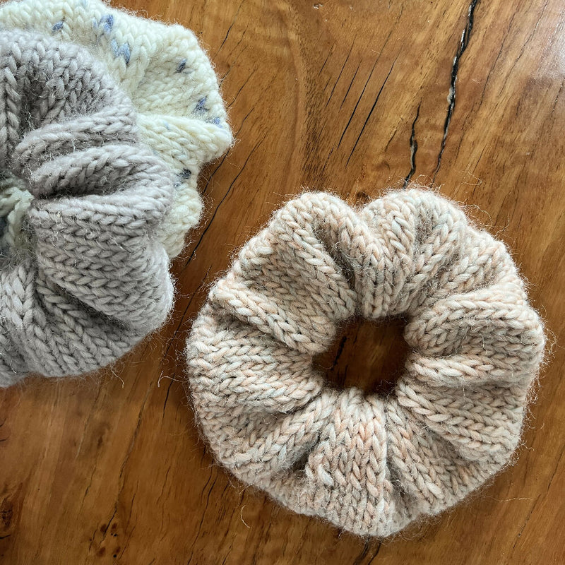 Hand knitted wool scrunchie