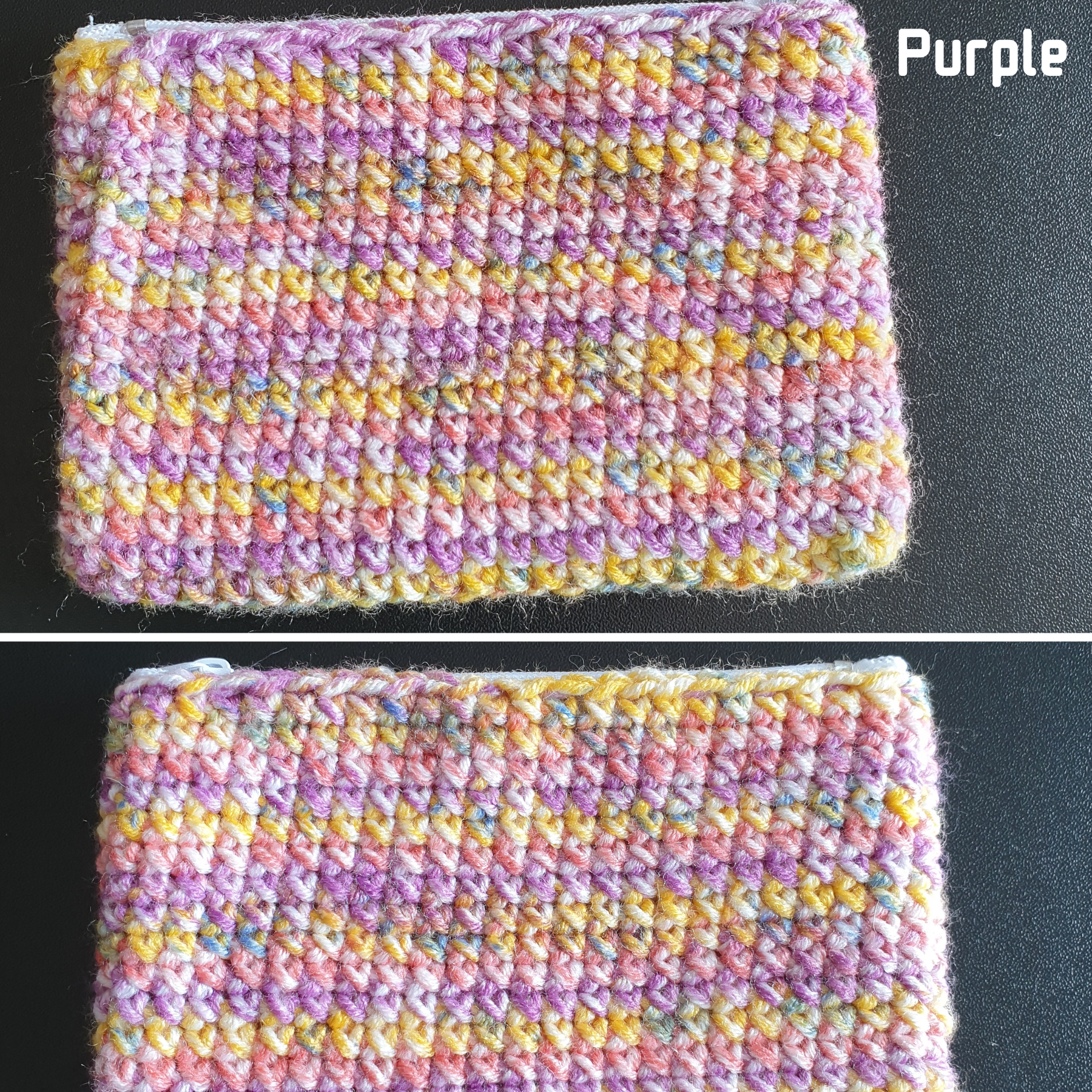 Handmade Crocheting Colourful Zippered Crochet Coin Pouch : Pink Blue Green Purple Mix