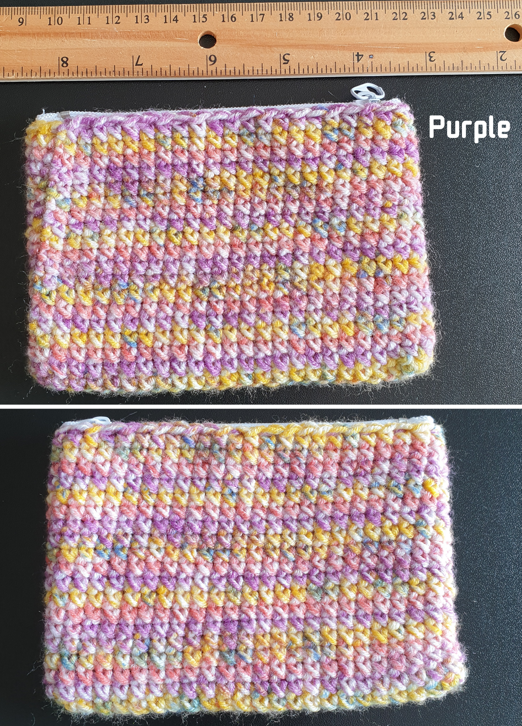 Handmade Crocheting Colourful Zippered Crochet Coin Pouch : Pink Blue Green Purple Mix