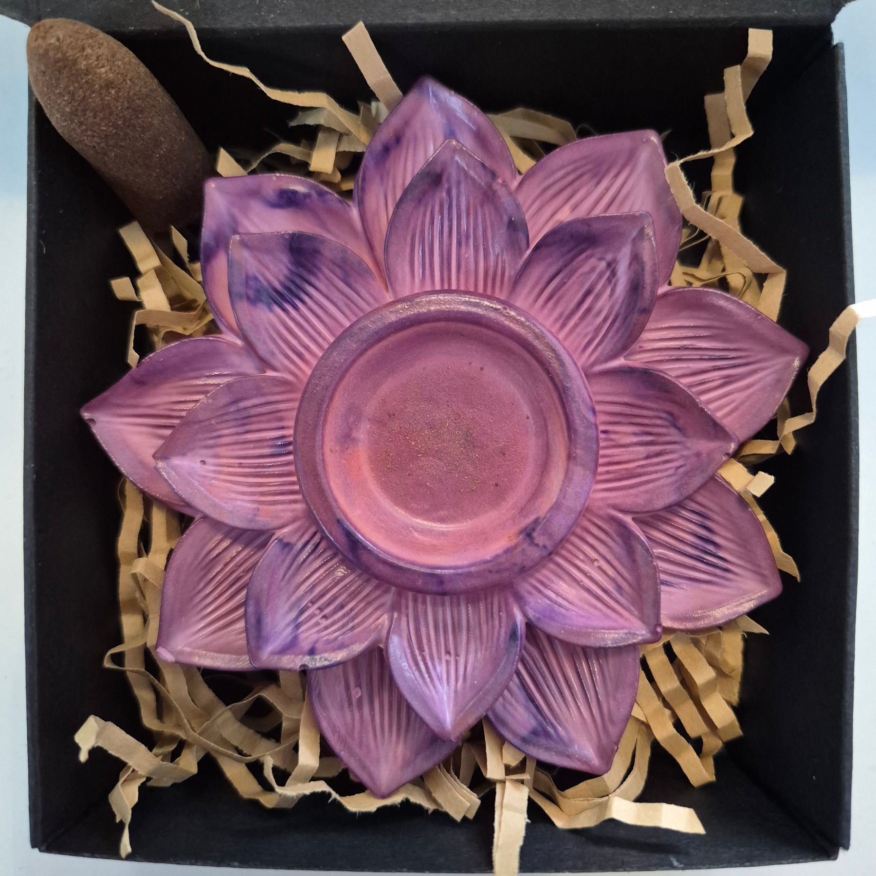 Purple eco-concrete lotus incense cone holder