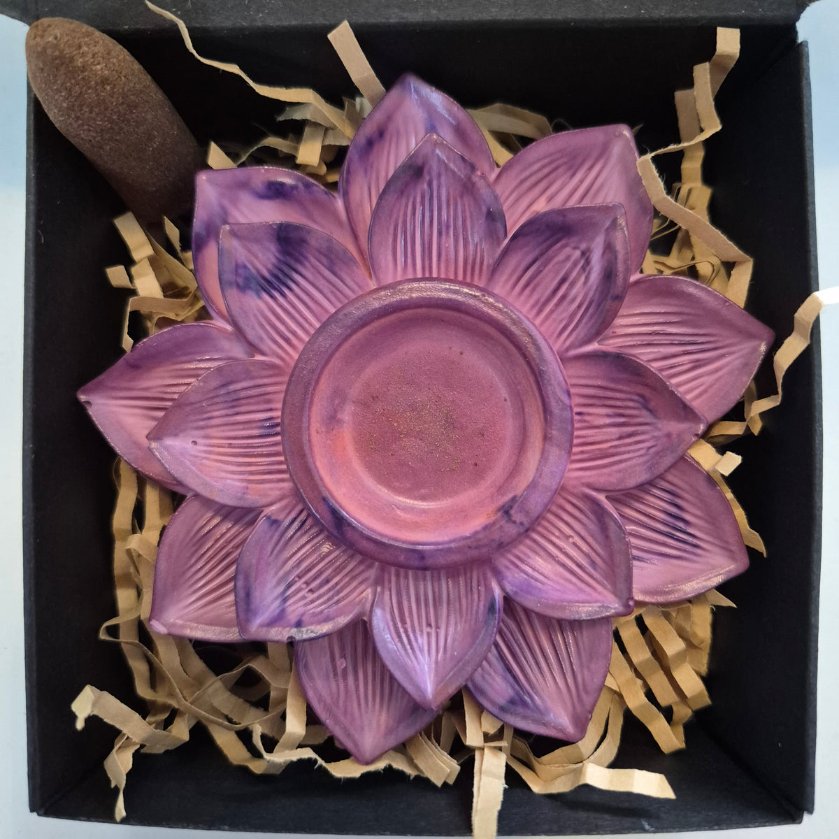 Purple eco-concrete lotus incense cone holder