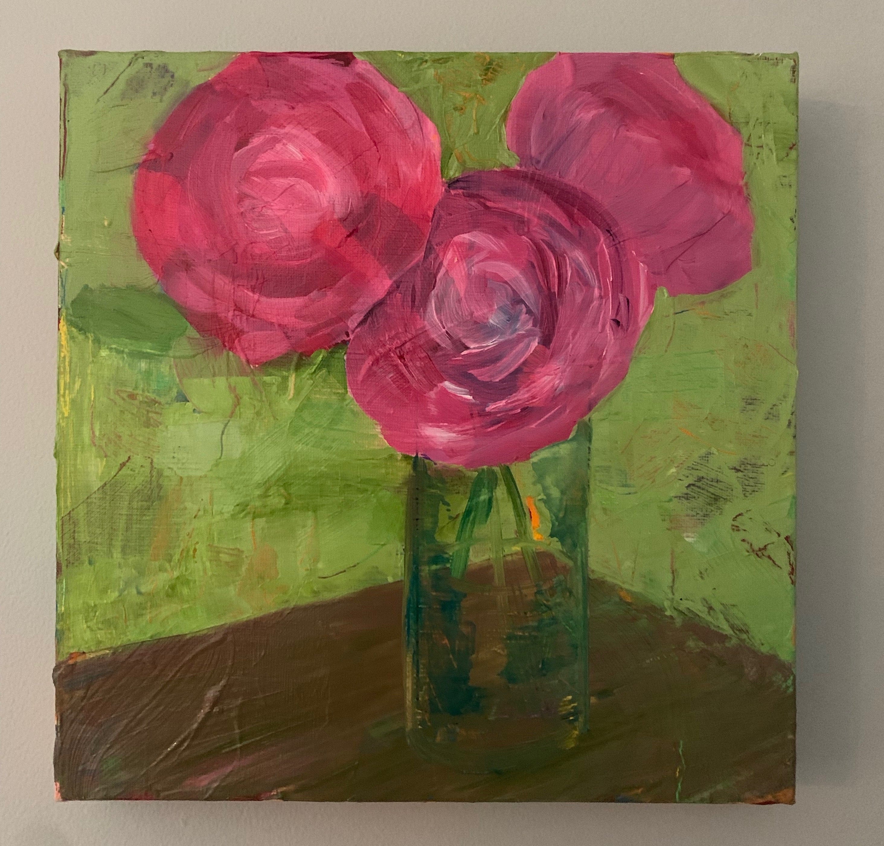 Pink Roses Abstract Flowers Wall Art