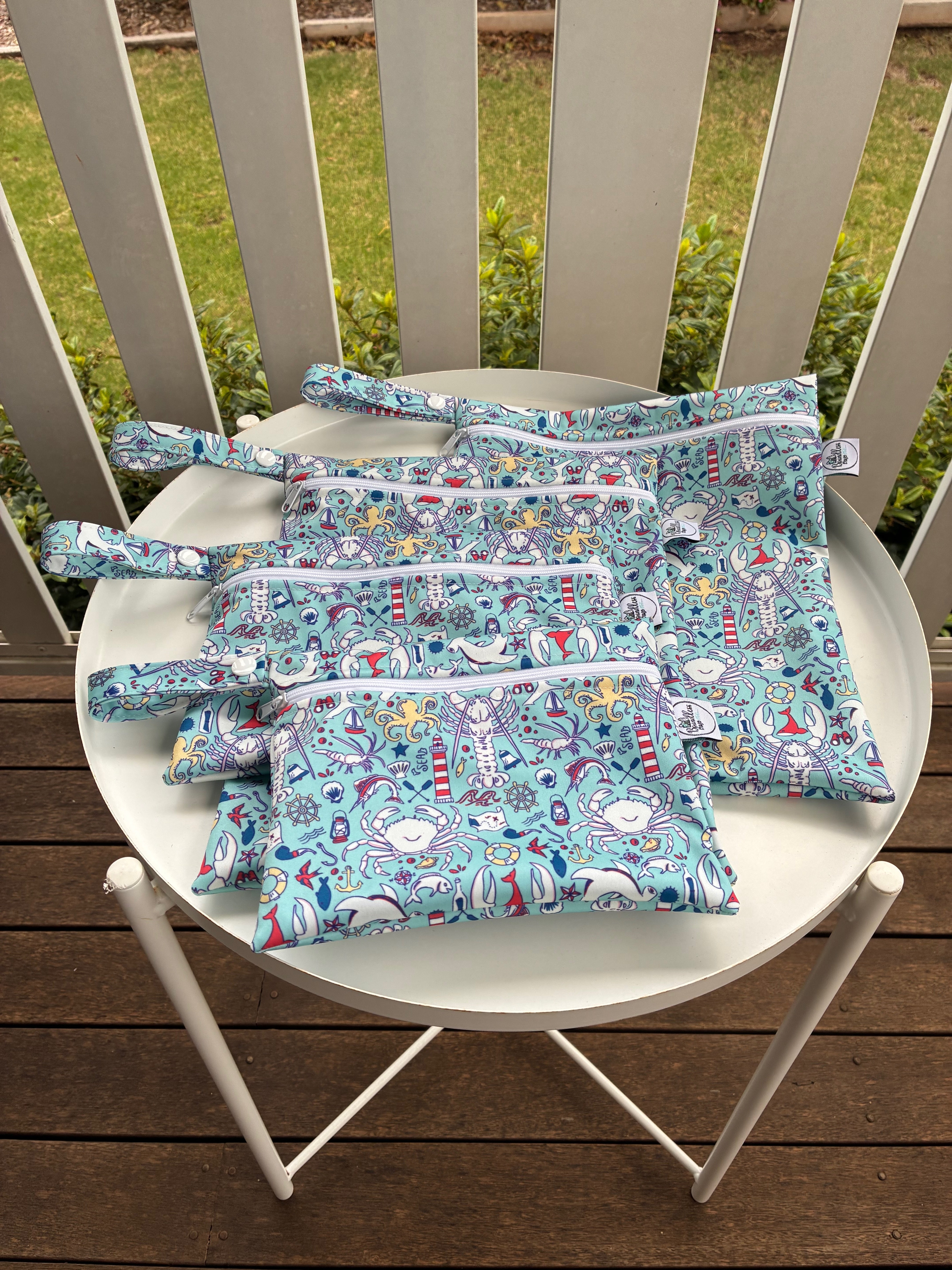 READY MADE Water-resistant wet bags - Crustacean - Sea Foam (Sian Downey Designs)