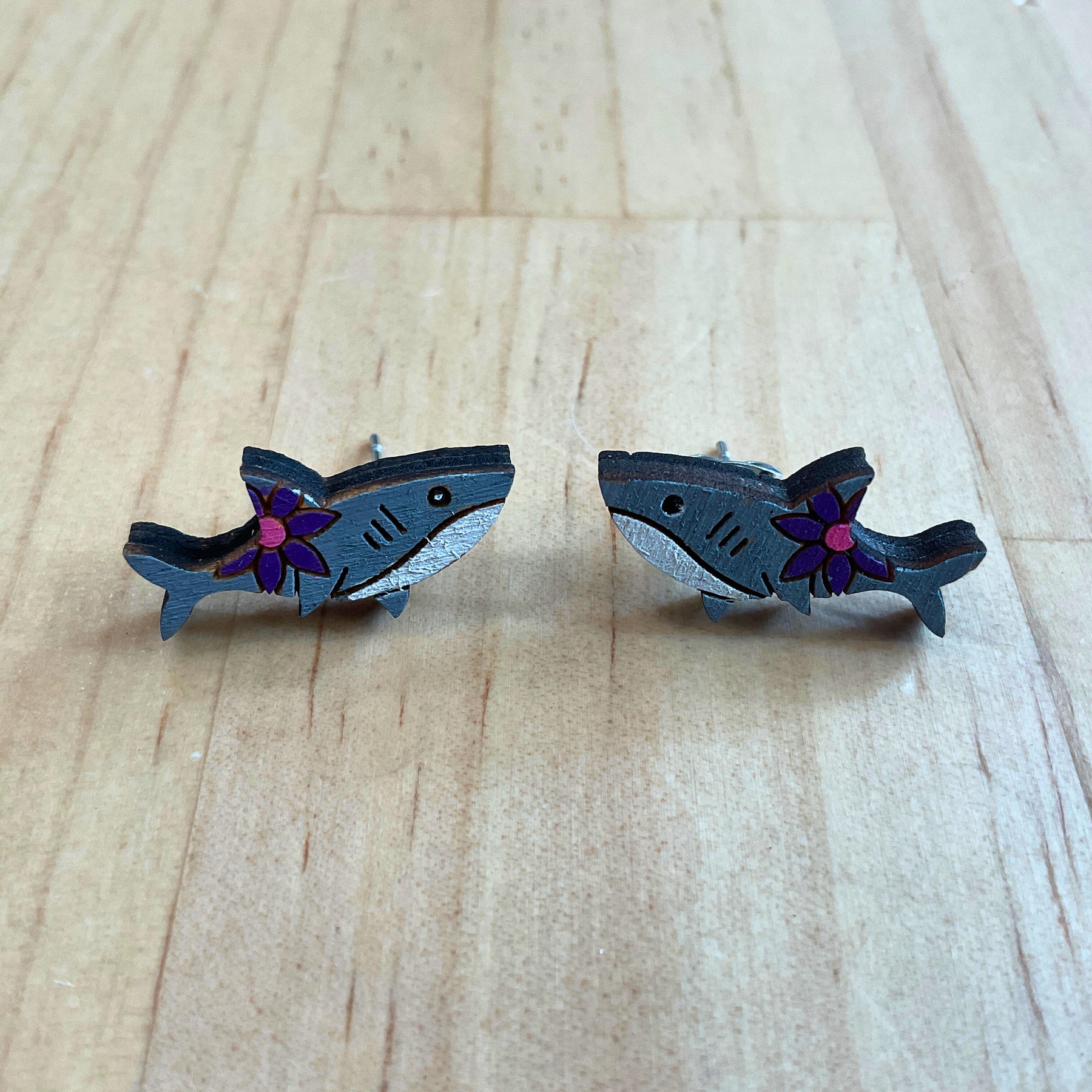 Australian animal studs - Shark - hand painted, wooden