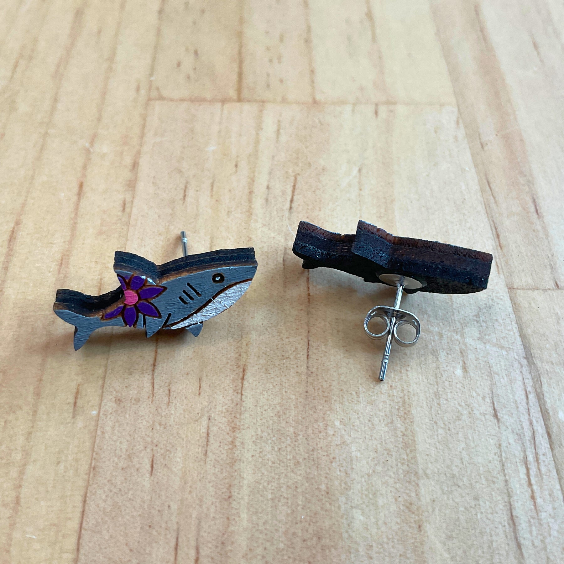 Australian animal studs - Shark - hand painted, wooden