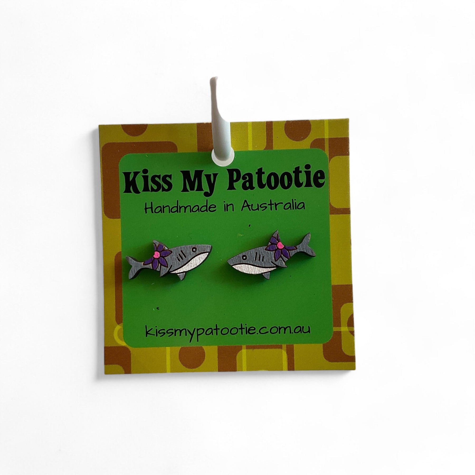 Australian animal studs - Shark - hand painted, wooden