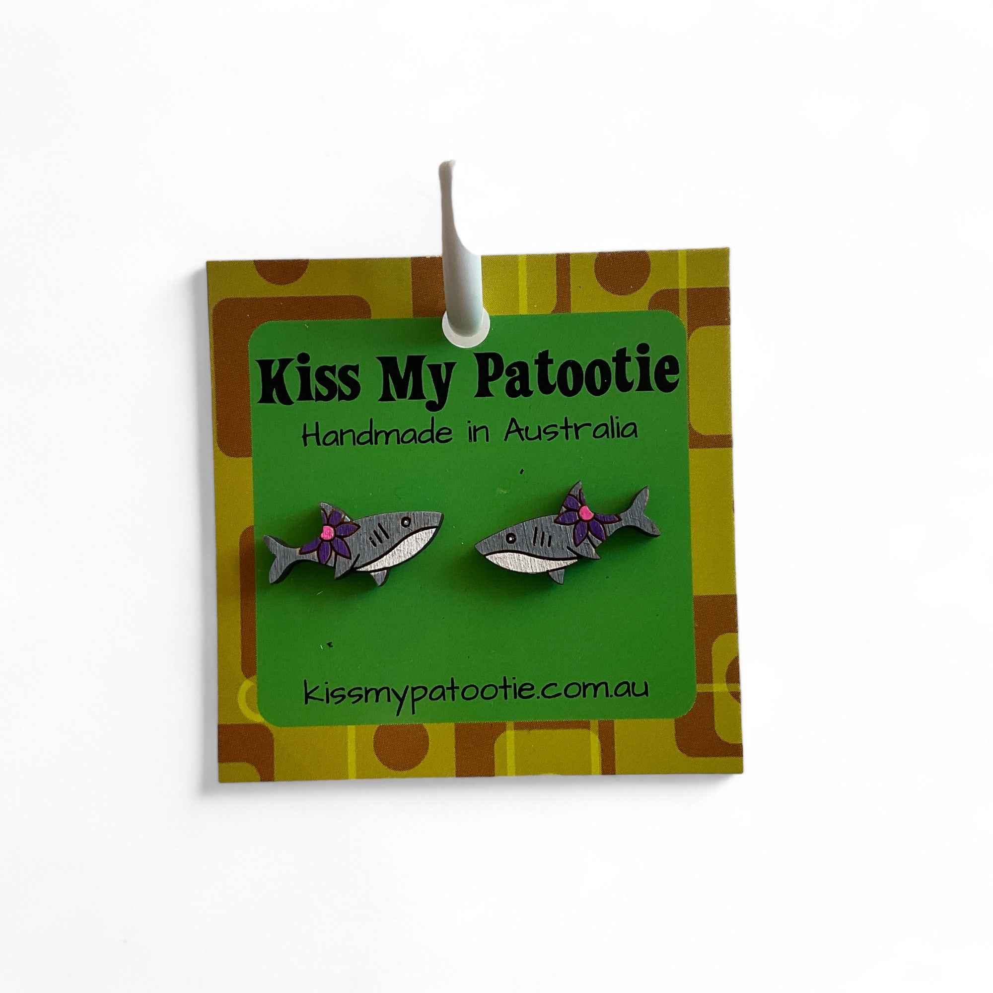 Australian animal studs - Shark - hand painted, wooden