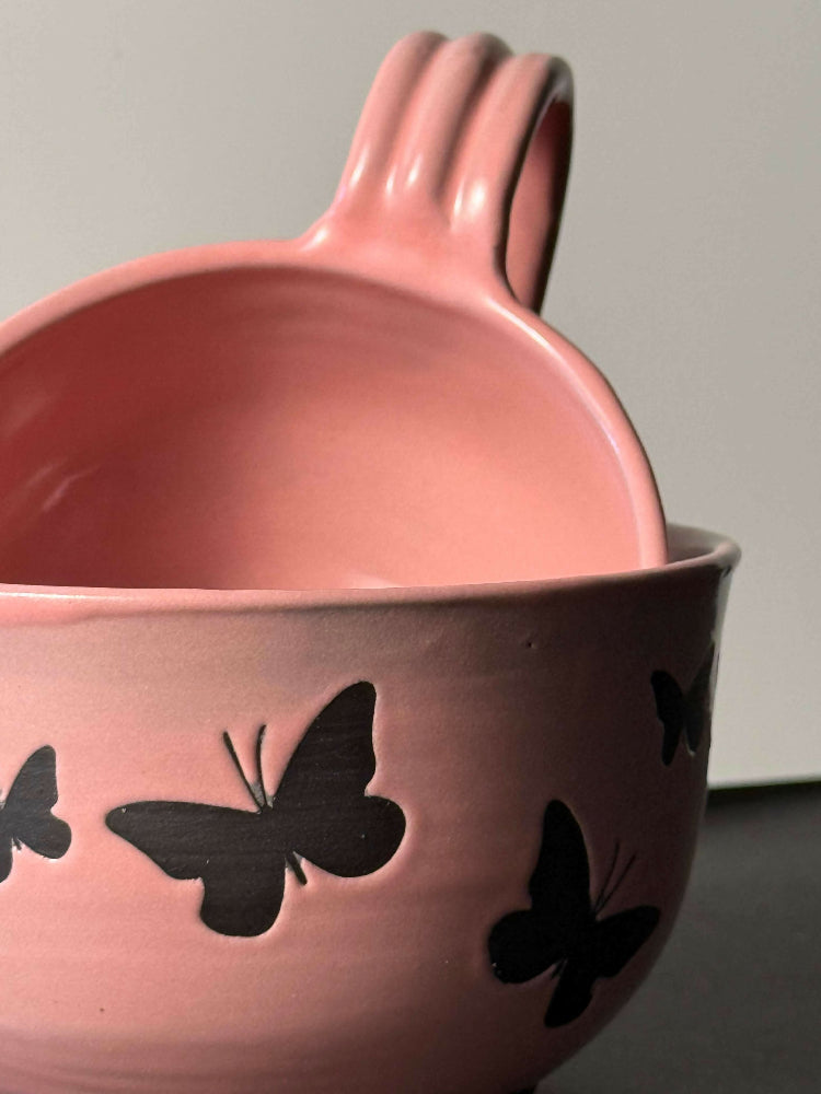 Australian-Ceramic-Pottery-Artist-Ana-Ceramica-Home-Decor-Kitchen-and-Dining-Servingware-Papillon-Noir-Handmade-Breakfast-Set-Pink-Black-Wheel-Thrown-Pottery