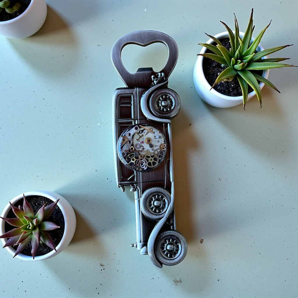 Steampunk watch parts vintage car bottle opener