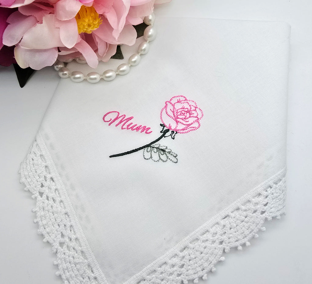 Embroidered Handkerchief Personalised Gift for Mum or Grandma
