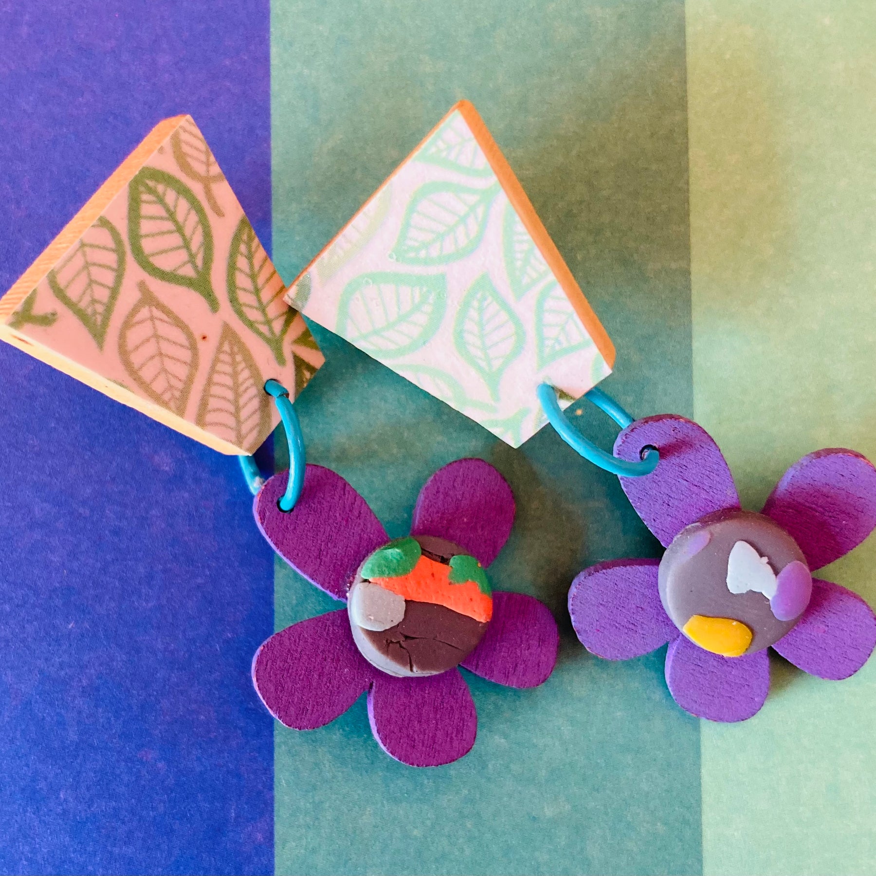 Wood / clay / print earrings