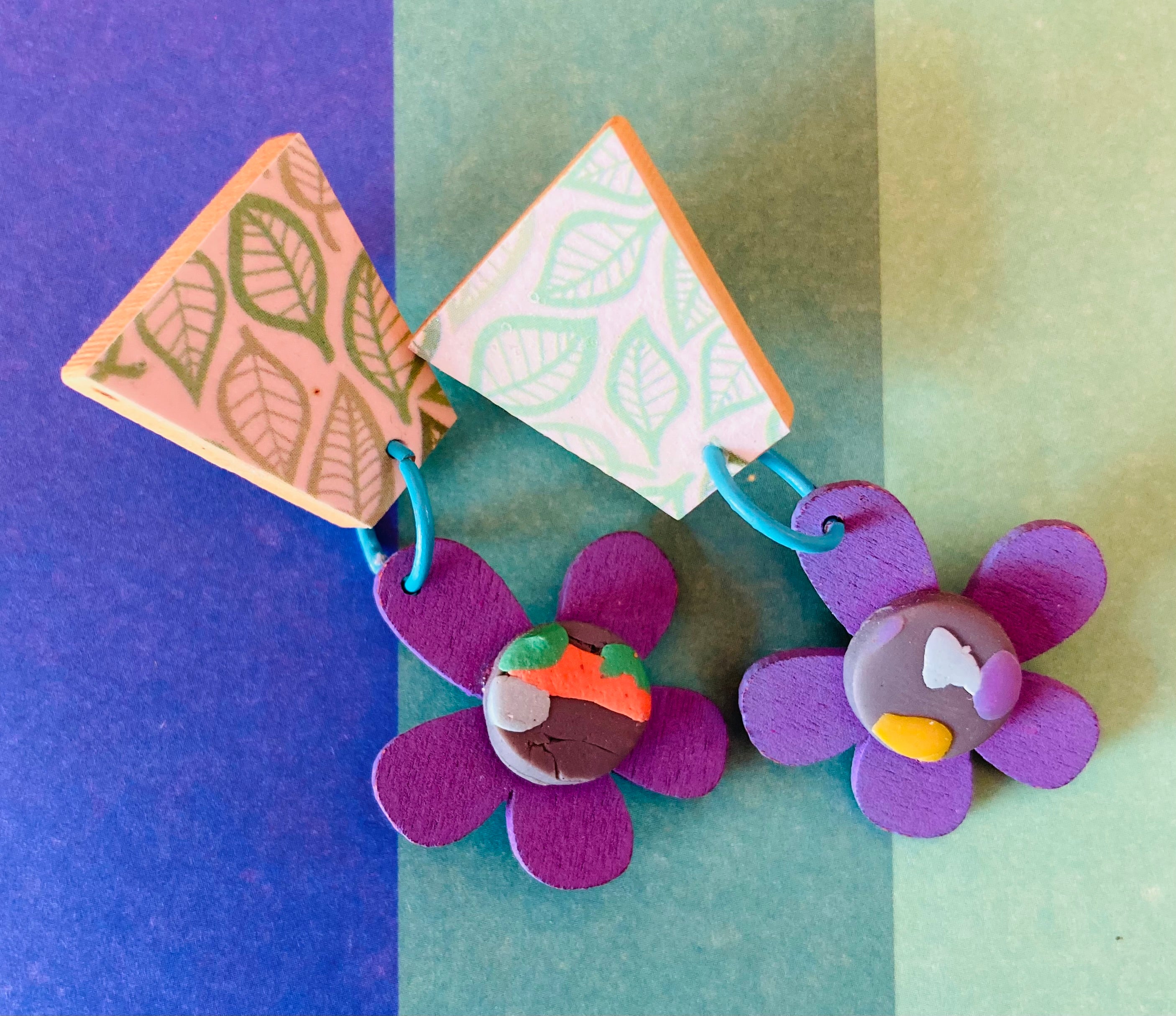 Wood / clay / print earrings