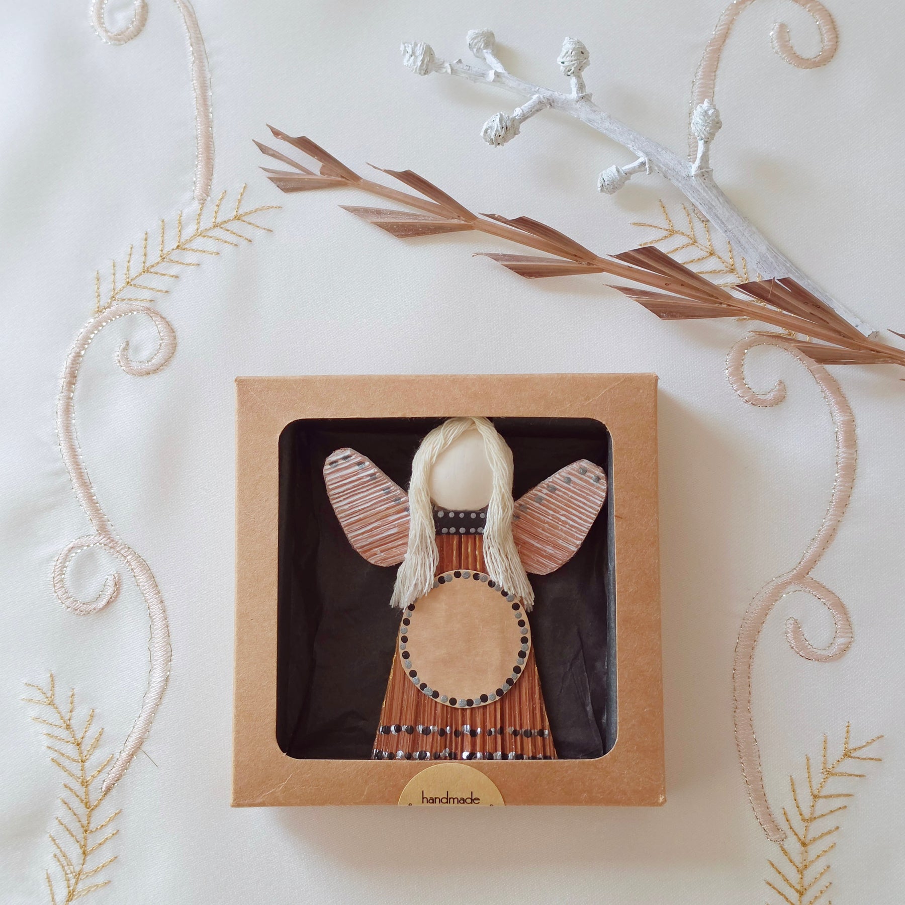 Hello - Palm Angel Ornament Keepsake, black and silver dots