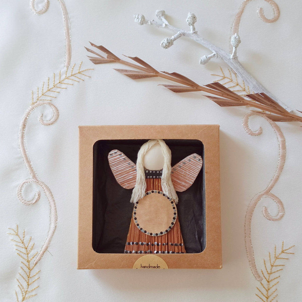 Hello - Palm Angel Ornament Keepsake, black and silver dots
