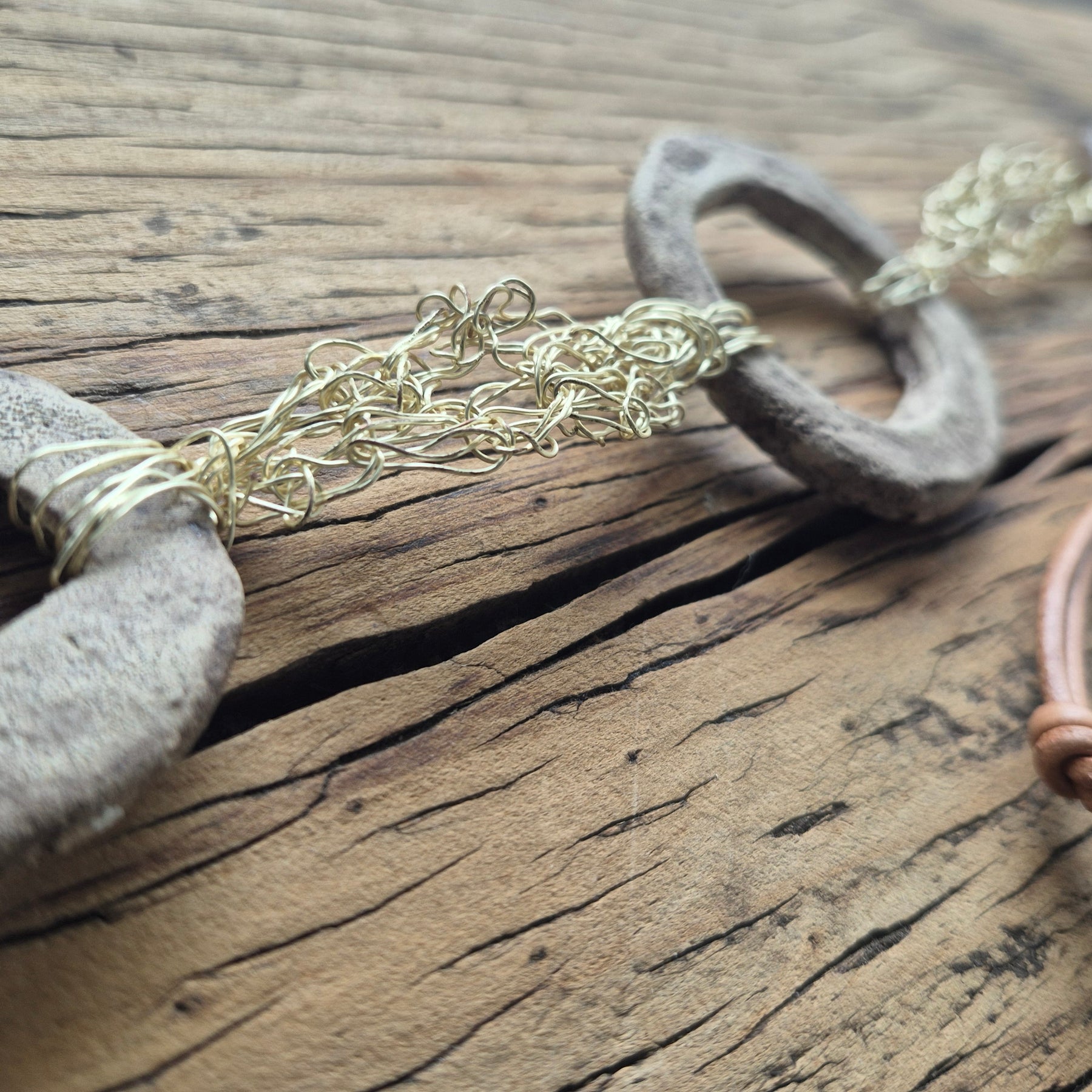 Crochet Wire & Pottery Art Necklace