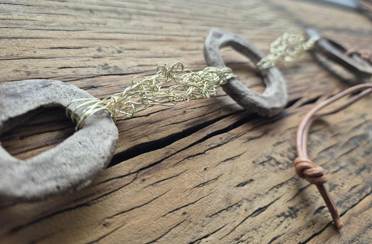 Crochet Wire & Pottery Art Necklace