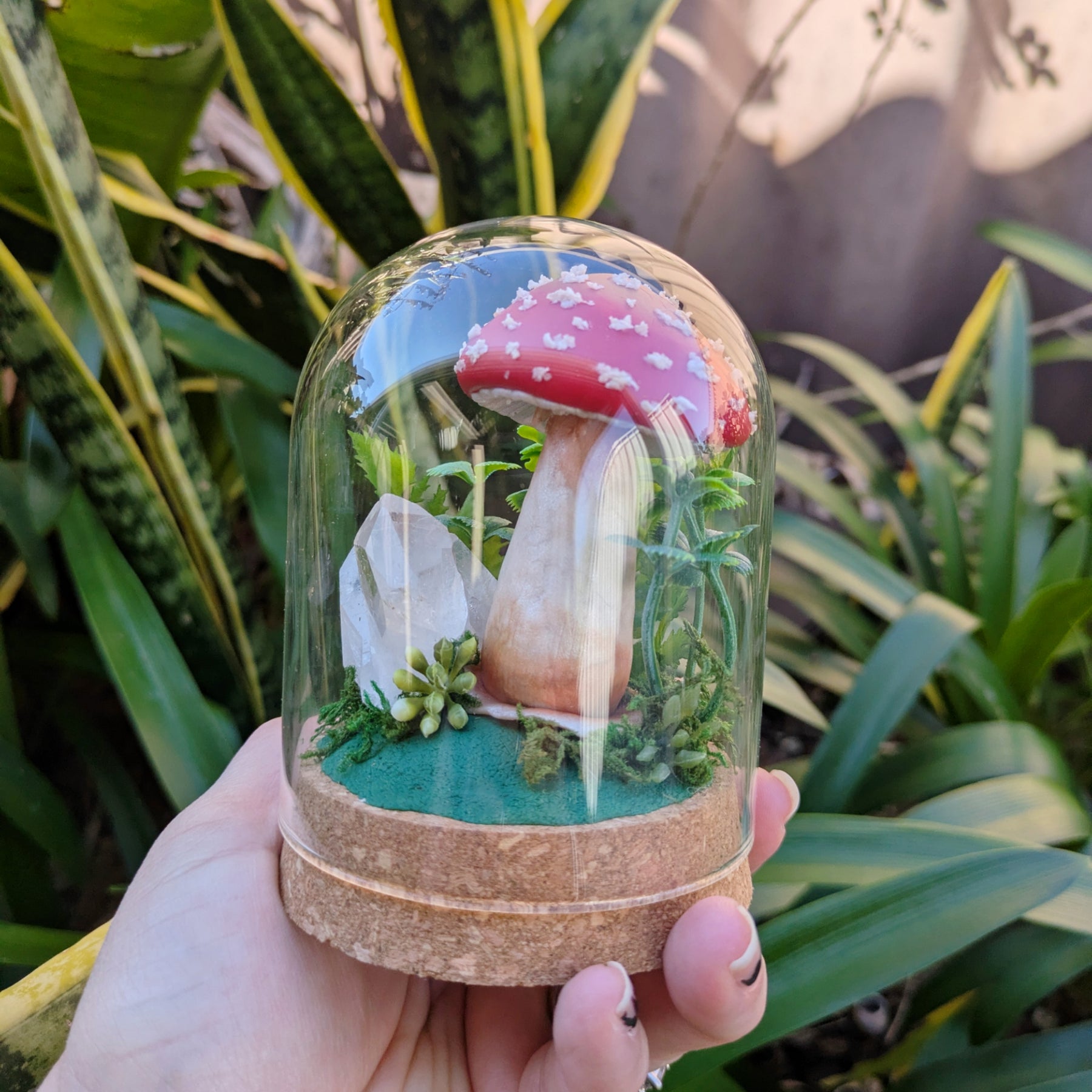 Enchanted Amanita Mushroom Dome with a Clear Quartz