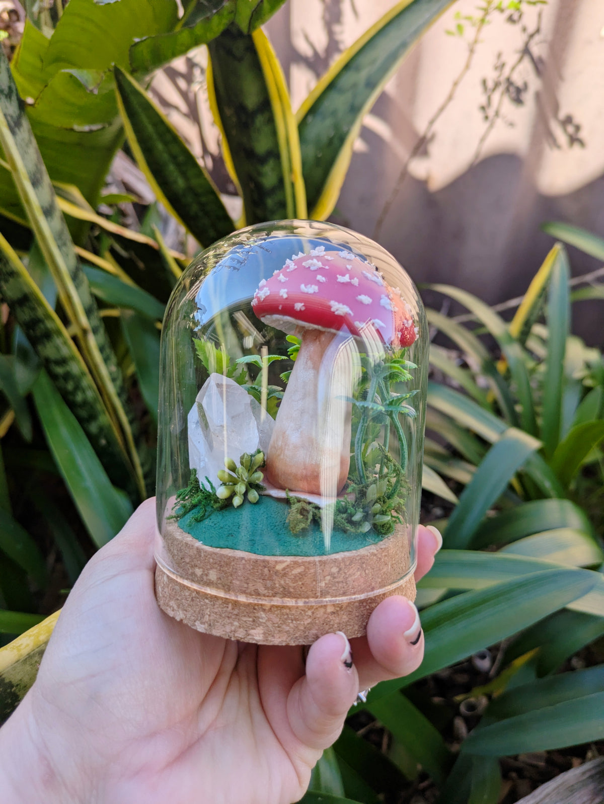 Enchanted Amanita Mushroom Dome with a Clear Quartz