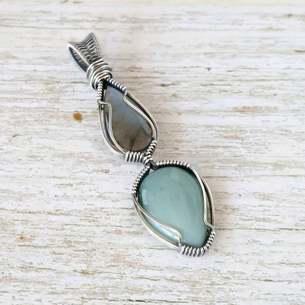 Sterling Silver Labradorite and Mtorolite Pendant ~ Calming Talisman of Awareness