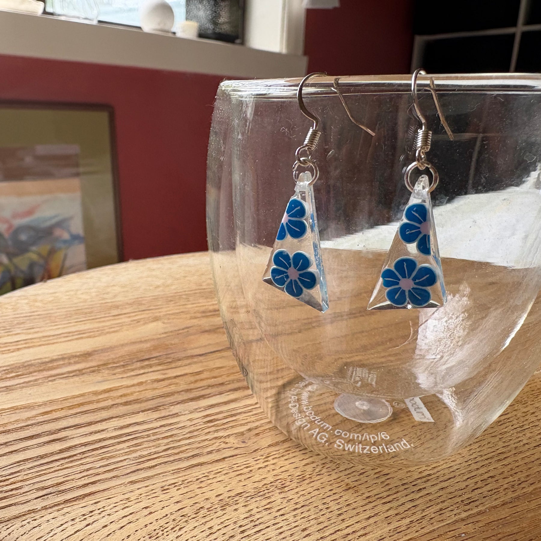 Blue flowers resin earrings