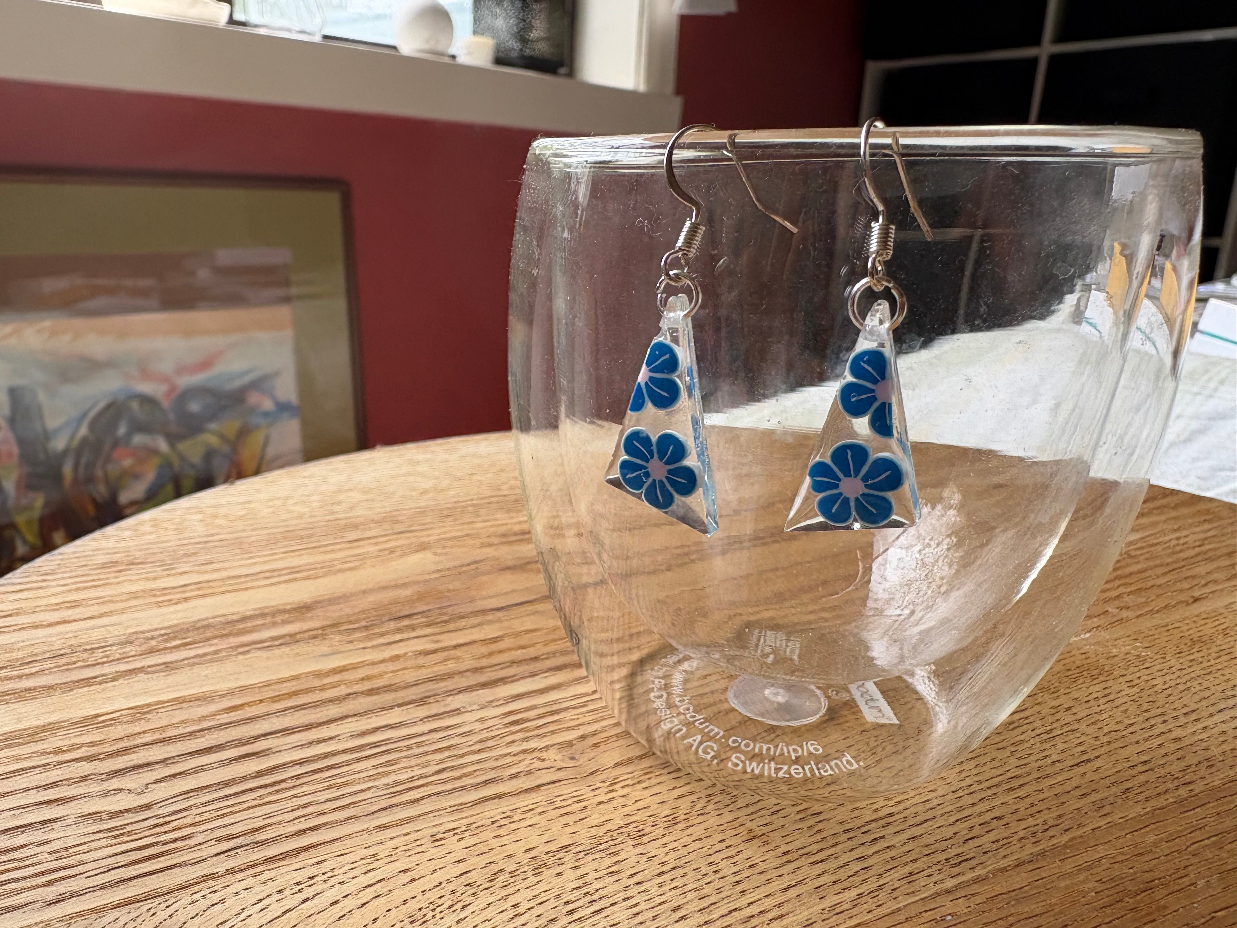 Blue flowers resin earrings