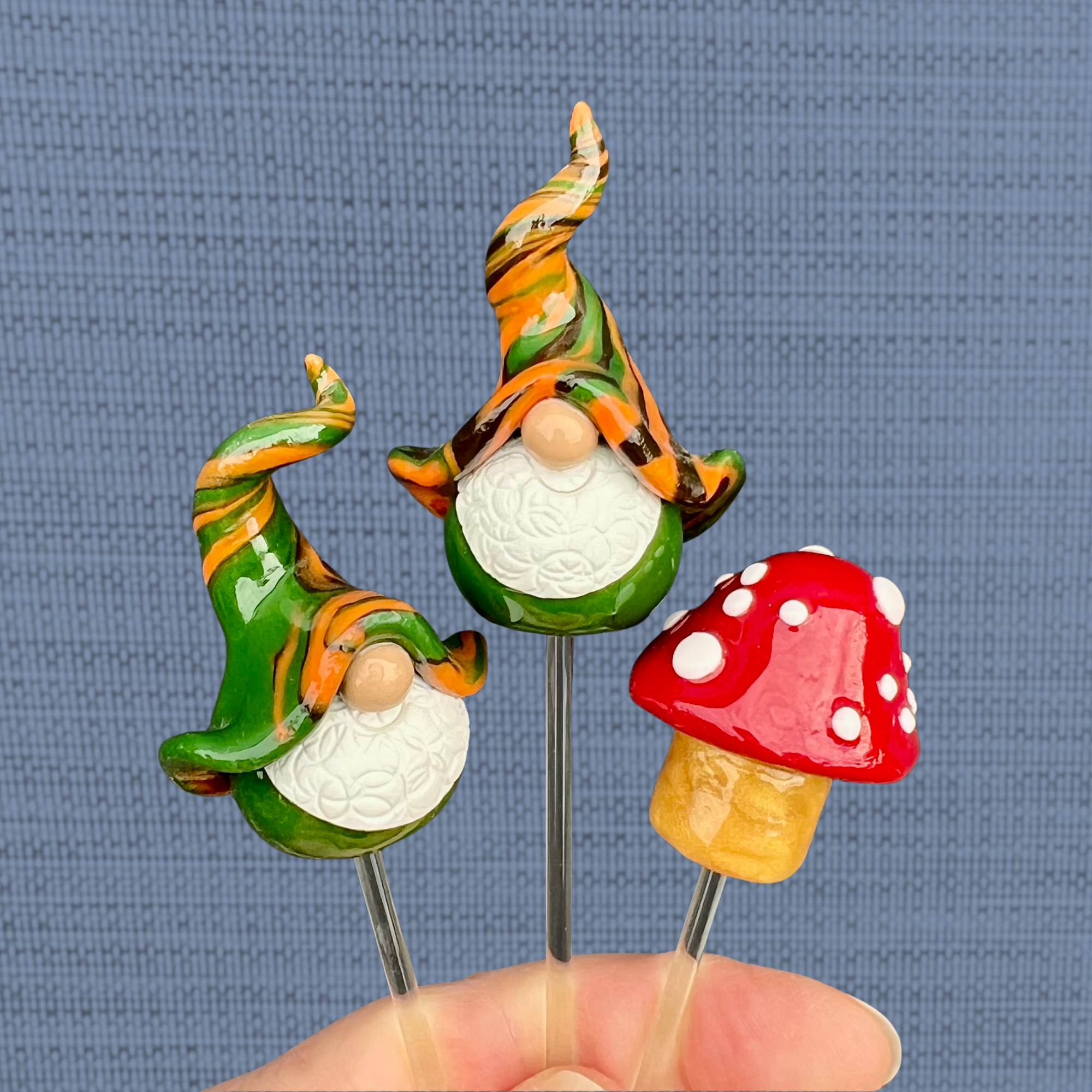 Whimsical gnome trio - Hendrick, Aspel & Dot