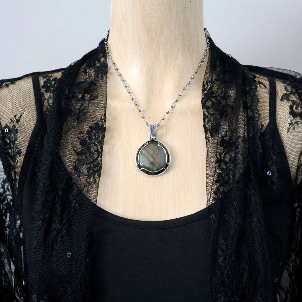 Handcrafted Labradorite Pendant - Dark Moon Talisman of Magick