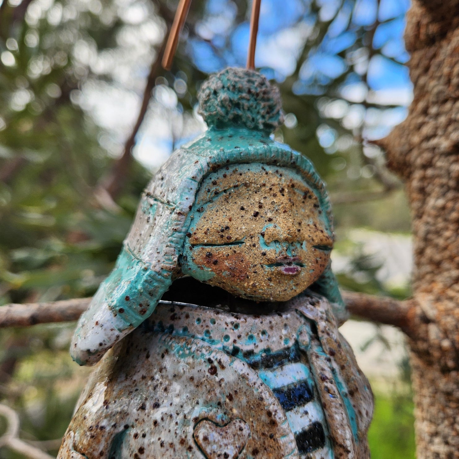 Clay windchime, little girl, hearts
