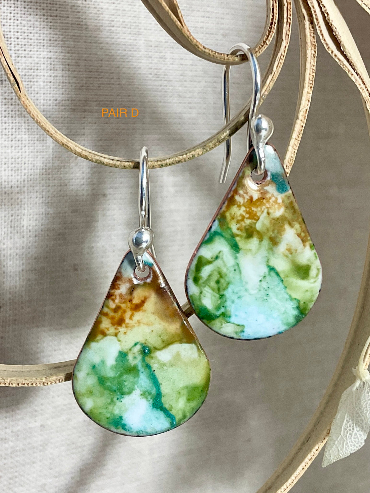 Teardrop enamel earrings. Marble effect. Hand painted.