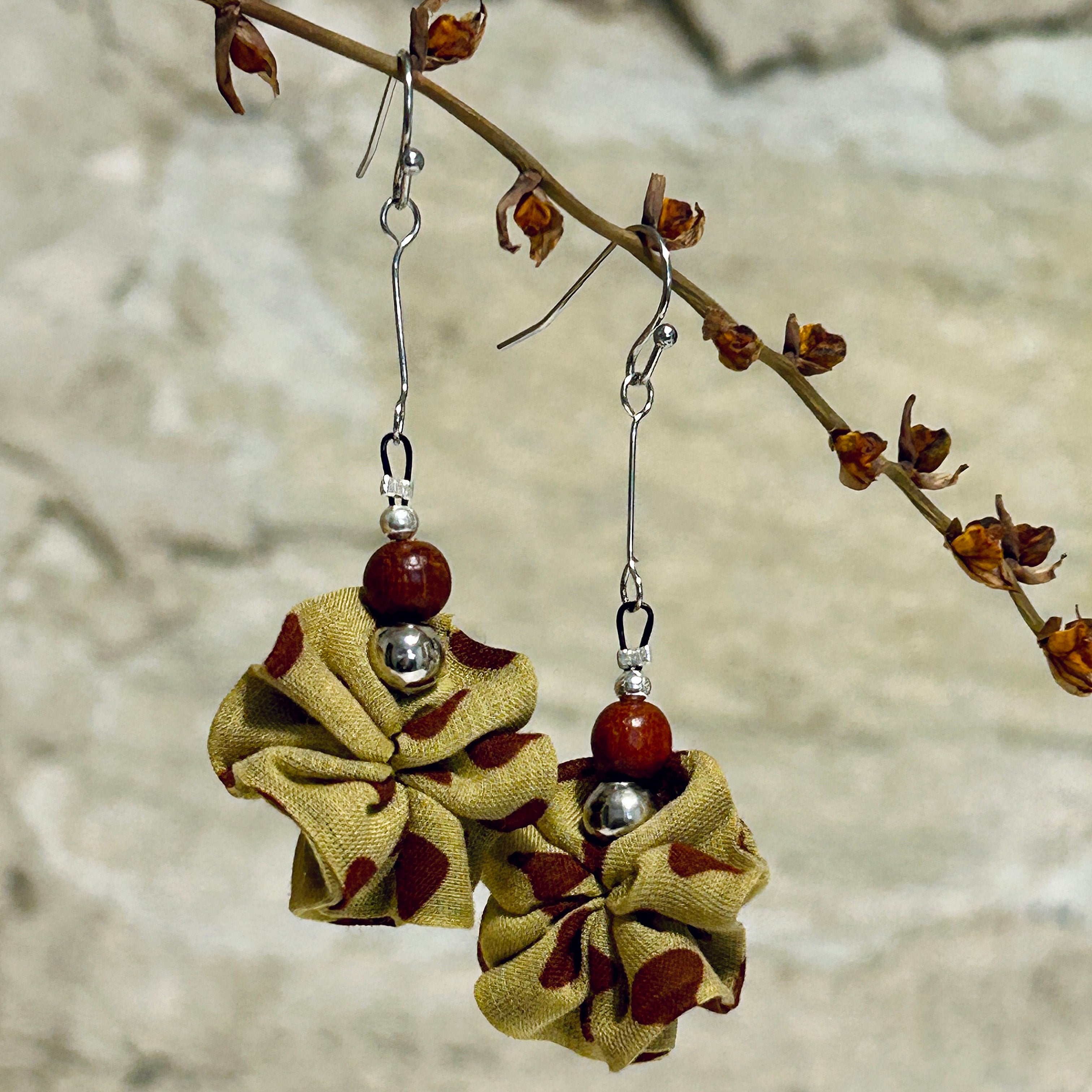 Earrings Mustard Yellow & Rust Textile: EE-186