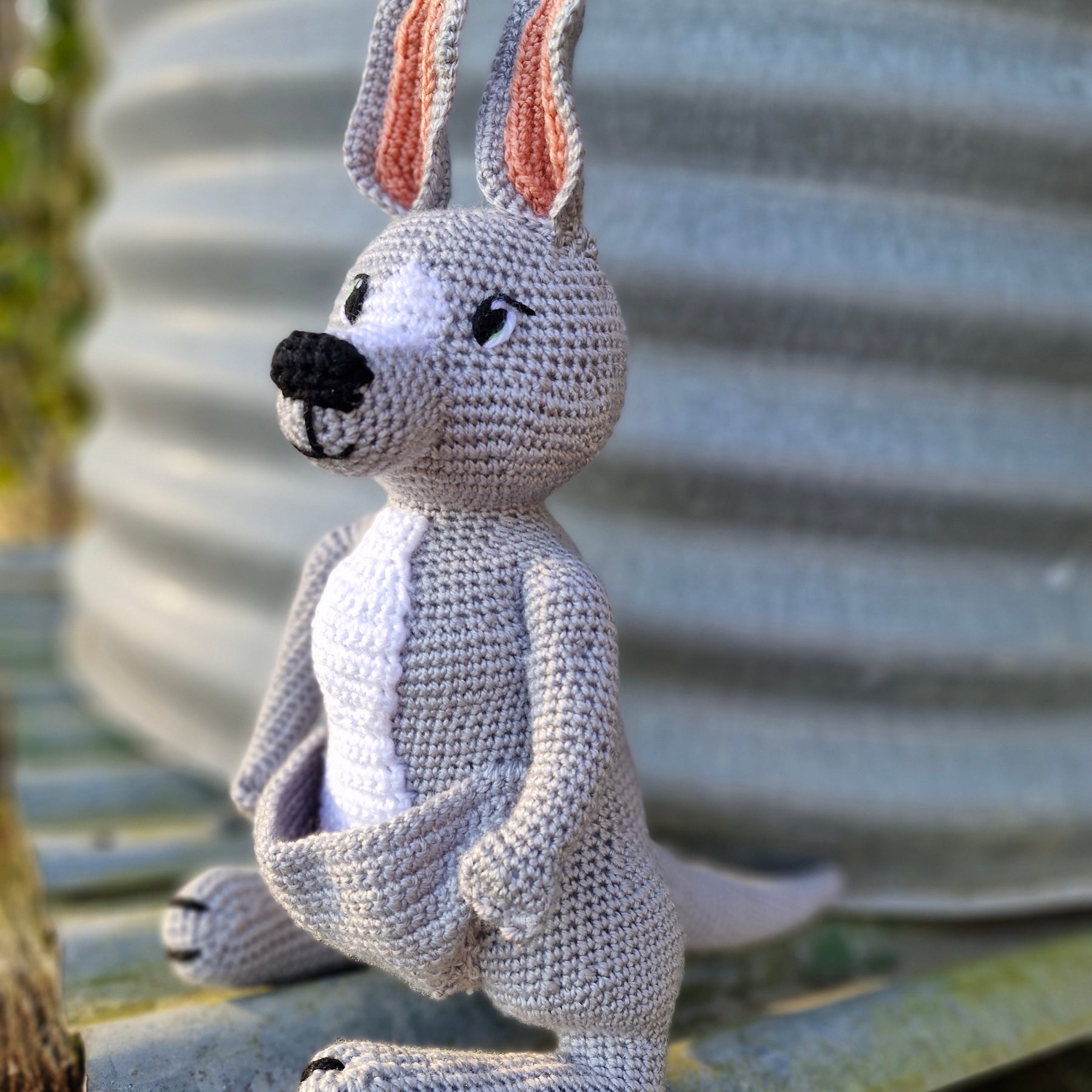 Handmade Crochet Sweet Grey Kangaroo – Made to Order
