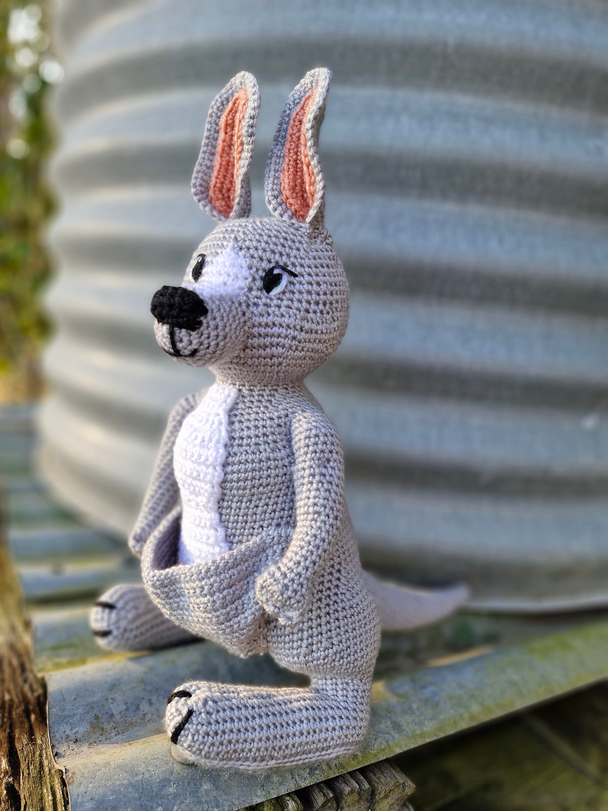 Handmade Crochet Sweet Grey Kangaroo – Made to Order