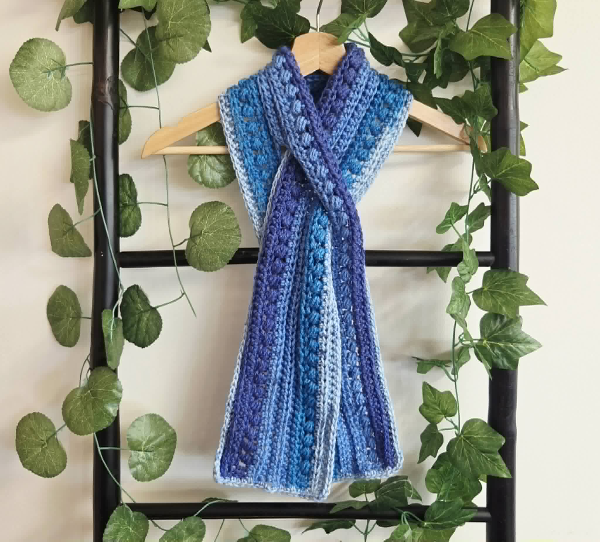 Crochet Keyhole Scarf | Handmade Adult Neckwarmer | Blue Tones