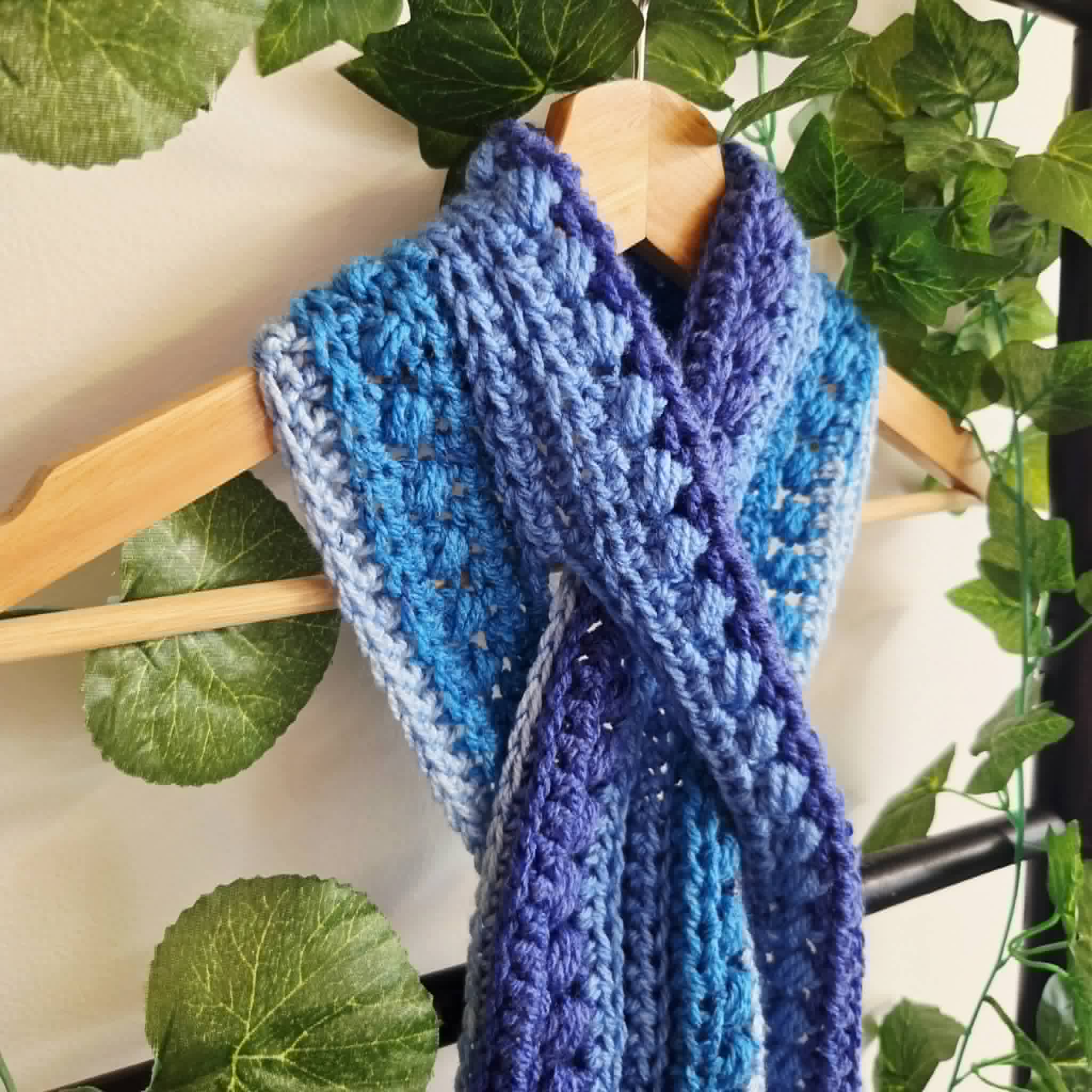 Crochet Keyhole Scarf | Handmade Adult Neckwarmer | Blue Tones