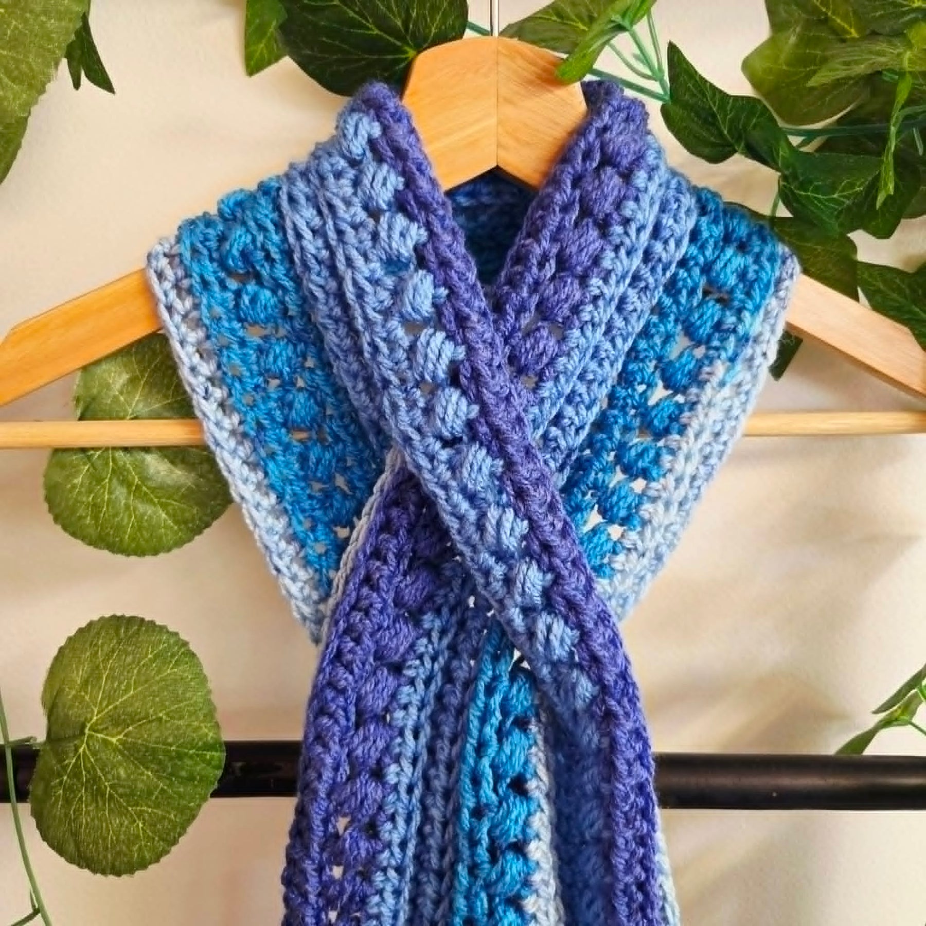 Crochet Keyhole Scarf | Handmade Adult Neckwarmer | Blue Tones