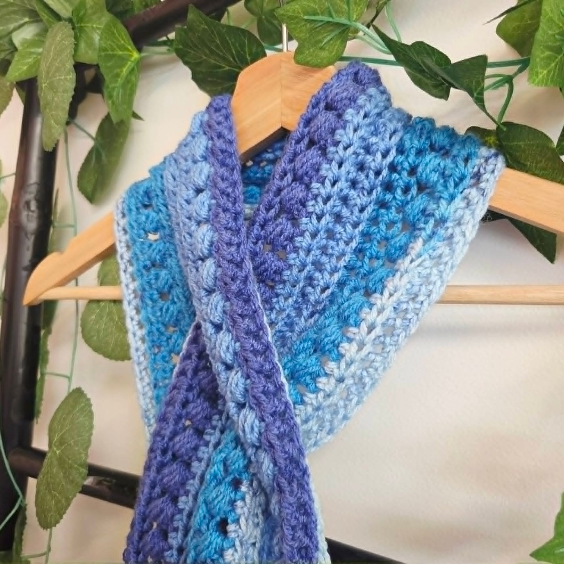Crochet Keyhole Scarf | Handmade Adult Neckwarmer | Blue Tones
